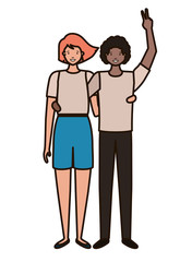 young couple with hands up avatar character