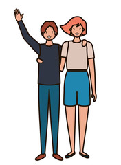 young couple with hands up avatar character