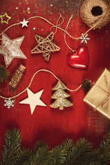 Christmas decorations background - top view, flat lay