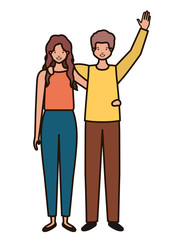 young couple with hands up avatar character