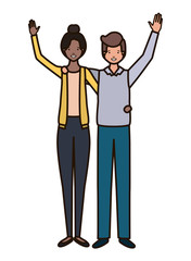 young couple with hands up avatar character