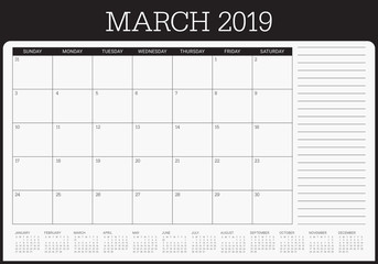 March 2019 desk calendar vector illustration