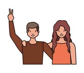 young couple with hands up avatar character