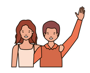 young couple with hands up avatar character