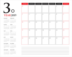 March 2019 desk calendar vector illustration