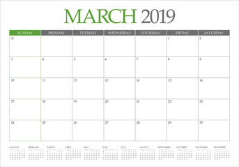 March 2019 desk calendar vector illustration