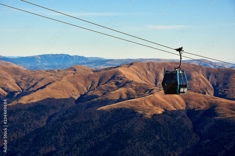 Sticker  Gondola cable car transportation at 2000 m in Bucegi Mountains, autumn season, Sinaia, Romania