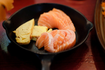 Sashimi salmon of very fresh raw salmon fish sliced