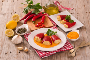 Stuffed piquillo peppers with cod. 