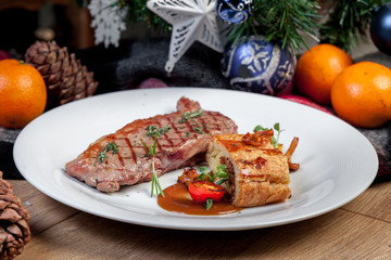  Steak with mushrooms, New Year's menu
