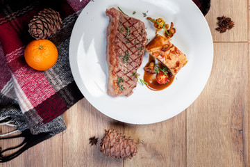  Steak with mushrooms, New Year's menu