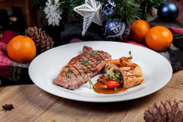  Steak with mushrooms, New Year's menu