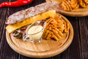 sandwich with fried potatoes