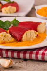 Stuffed piquillo peppers with cod. 