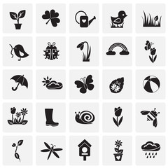 Obraz premium Spring set on squares background icons