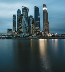 Fototapeta na wymiar View at Moscow-city skyscrapers in the business district of the Russian capital at the evening.