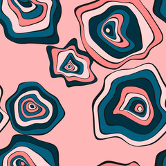 Abstract Hand Drawn Seamless Pattern with Wavy Colorful Circles in Ethnic Style. Vector Psychedelic Background with Deformed Rounds or Spots. Wavy Seamless Pattern for Fabric, Textile, Cloth Design.