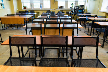 Empty classroom in driving school for adults interior