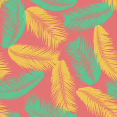Fototapeta na wymiar Vector Coconut Tree. Tropical Seamless Pattern with Palm Leaf. Exotic Jungle Plants Abstract Background. Simple Silhouette of Tropic Leaves. Trendy Coconut Tree Branches for Textile, Fabric, Wallpaper