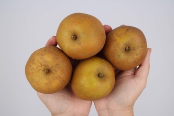 Brown apples held in hands