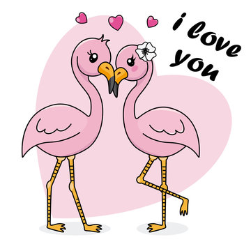Couple of flamencos in love. Valentines card