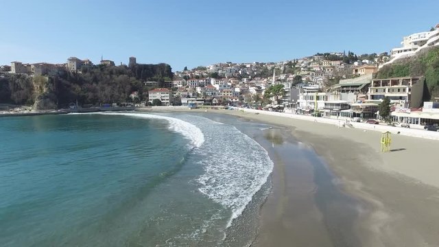 Ulcinj montenegro aerial view of old town sea.