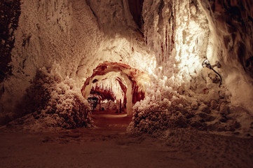 Salt cave in an old mine. Cardona, Spain. Cardona’s Salt Mountain Cultural Park.  Muntanya de Sal.