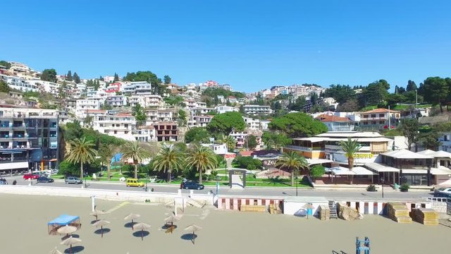 Panoramic view of Ulcinj Old Town and the Adriatic coast in Montenegro