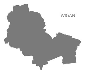 Wigan city map grey illustration silhouette shape