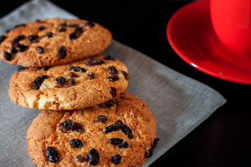 Shortbread cookies with raisins for tea lying on the table