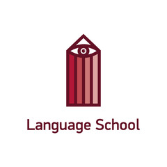 Vector logo template for language school. Illustration of pencil. Logotype concept design for translation, linguistic center, teachers. Emblem, icon education. EPS10.