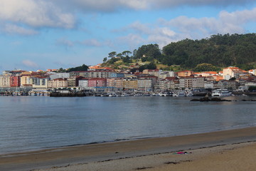 Fototapeta na wymiar The skyline and Atlantic Ocean in Cangas, Galicia, Spain.