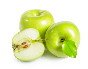 Fresh granny smith apples on white background