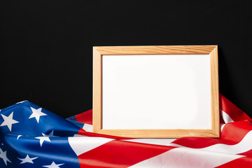 Blank frame on American flag background