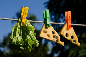 Clothespins, food and sky