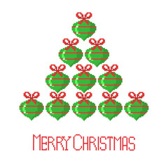 Geometric pattern Christmas tree. Embroidered Christmas tree. Green festive spruce.