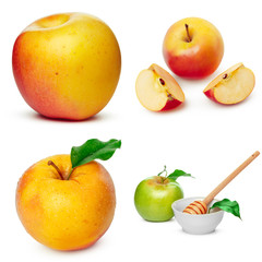 Collage of photos for Jewish New Year Holiday Rosh Hashana isolated on white background