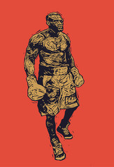 Fototapeta premium Boxer. Retro Engraving Linocut Style. Vector Illustration.
