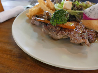 Pork steak in plate 