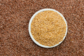 Golden and brown linseeds.