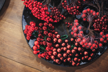 christmas decoration on wooden background