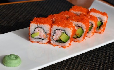 Caviar rolls on table in a restaurant