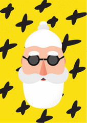 Beautiful senior man bearded in Christmas sweater. Santa Claus wishes Merry Christmas