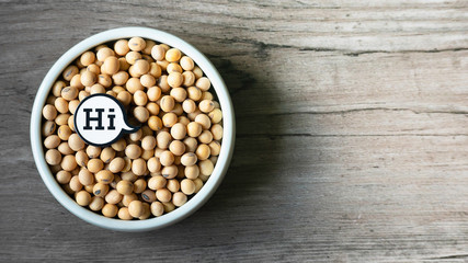 soybeans in white bowl with word 