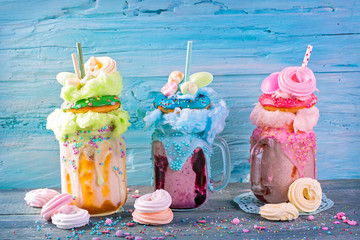 Freakshakes with donuts and candy floss