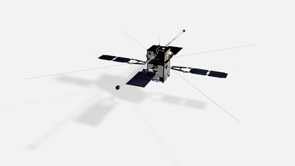 Satellite scientifico ARASE su fondo neutro, 3D rendering, illustrazione © robynt