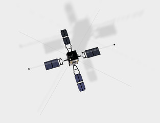 Satellite scientifico ARASE su fondo neutro, 3D rendering, illustrazione © robynt