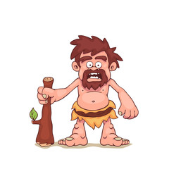 Caveman surprised. Barbarian isolated on white background. Front view. Vector illustration, eps 10.