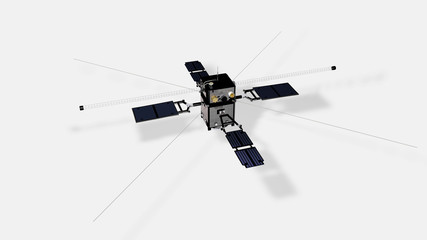 Satellite scientifico ARASE su fondo neutro, 3D rendering, illustrazione © robynt