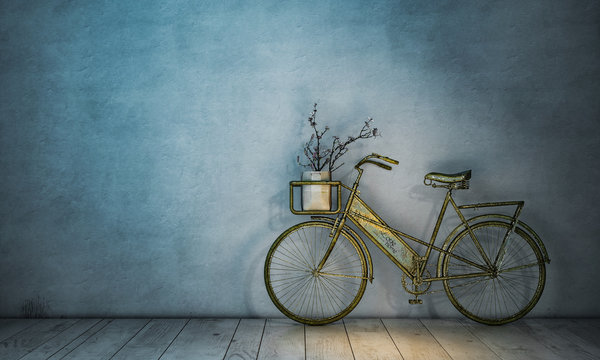 Retro Fahrrad an Wand abgestellt